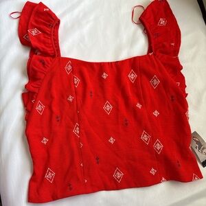 Red Ruffled Strap Women's Top